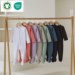 Tutina a Maniche Lunghe in Cotone Biologico per Neonati 100% Certificato GOTS Pagliaccetto Semplice con Cerniera Abbigliamento per Bambini - Product Image 1