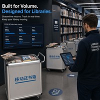 Boîte de retour de livres en libre-service intelligente avec RFID |   Chariot de collecte mobile à levage automatique |   Boîte de dépôt de livres de bibliothèque avec lecteur RFID