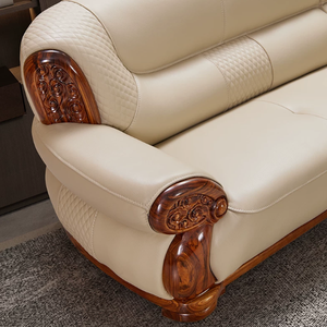 Juego de Sofás Esquineros en Forma de L de Cuero Genuino, Diseño Moderno y Simple, Reclinables, de Lujo Ligero, Madera de Ébano Sólida, Estilo Europeo para Sala de Estar - Product Image 4