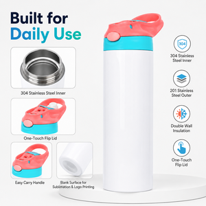 Bouteille d'eau en acier inoxydable pour enfants, gobelet à bec droit, 12oz et 20oz, vierge, en stock, pour sublimation, idéal pour la rentrée scolaire - Product Image 3