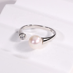 KAMMY Bagues en argent sterling 925 et platine, ajustables, avec perles d'eau douce de 7,5-8 mm et zircon délicat, bijoux de mode personnalisés en gros - Product Image 3