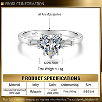 Bague de Fiançailles Solitaire en Argent S925 avec Moissanite Cœur Symbole d'Amour Éternel Couleur D