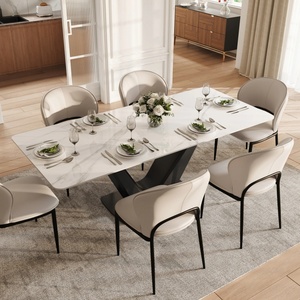 Bàn ăn hiện đại hình chữ nhật 71 inch dành cho 6 người, mặt bàn đá sintered trắng bóng, chân kim loại, dùng cho nhà ở & nhà hàng - Product Image 3