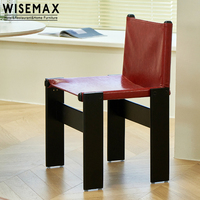 WISEMAX MÖBEL Retro Esszimmermöbel Walnussfarben Holzrahmen Brauner Sattelleder-Sitz Esszimmerstuhl für Restaurants