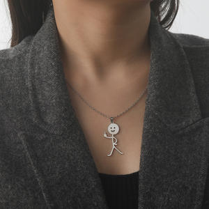 Collana Casual in Acciaio Inossidabile con Figura Sorridente, Collana Divertente con Disegno a Stick Figure - Product Image 4