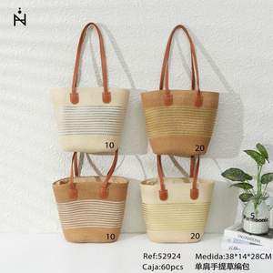 Sac cabas en paille Angelina 38x14x28cm, rayé, en herbe naturelle, sac de plage pour femme, usage estival - Product Image 3