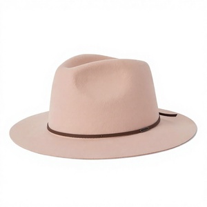 Chapeau Fedora rose 100% laine avec bande en ruban marron, unisexe, décontracté, à large bord, pour toutes les saisons, mode, plage, couvre-chef - Product Image 1