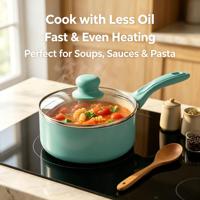 Casserole en aluminium antiadhésive avec couvercle en verre et poignée en silicone, petite casserole écologique compatible avec les cuisinières à gaz et à induction