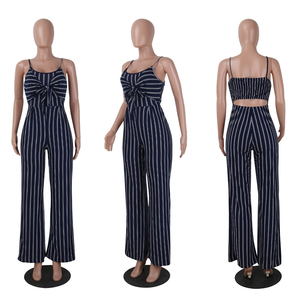S-XXL Elegante Tuta Intera da Donna a Righe Sexy con Spalline Sottili, Senza Maniche, Schiena Scoperta, Fiocco, Casual, a Gamba Larga - Product Image 5