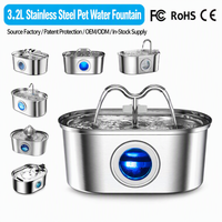 Boîte à eau en acier inoxydable, boîte de stockage d'eau pour le camping, filtration à circulation automatique, fontaine à eau ovale de 32 L pour chat et chien