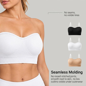 Soutien-gorge sans couture sans armatures pour femme, coupe pleine, sans bretelles, dos nu, couleur unie, en tricot de Spandex et Nylon, avec coussinets amovibles - Product Image 1