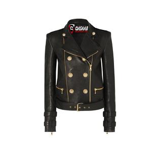 Alta calidad 2023 Nuevo diseñador Transpirable Mujer-Botones Bests-Chaqueta de motorista de moda de cuero con cinturón - Product Image 1