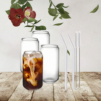 Ensemble de 4 pailles en verre de 16 oz, lavables au lave-vaisselle et robustes, design mignon pour whisky/soda/thé/eau, usage domestique, comprend 2 brosses