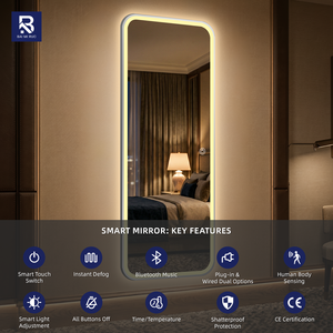<span class=keywords><strong>Miroir</strong></span> mural moderne de luxe IP44 intelligent à LED pleine longueur avec cadre en aluminium pour projets hôteliers en Arabie Saoudite et aux Émirats Arabes Unis, <span class=keywords><strong>miroir</strong></span> de maquillage rétroéclairé - Product Image 2