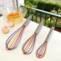 Fouet manuel en silicone de haute qualité personnalisé avec manche en acier inoxydable, outil de cuisine pour mélanger les œufs, les pâtes et la crème pour gâteaux et pâtisseries