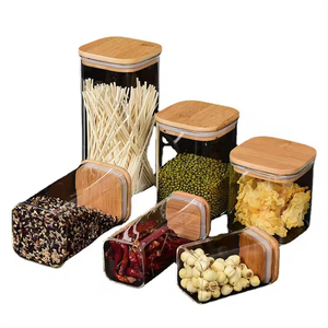 Frascos cuadrados de vidrio para almacenamiento de alimentos con tapas herméticas de bambú Dispensadores de cereales sin BPA para pasta, té y café - Product Image 5