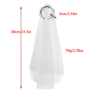 Voile de mariée haut de gamme blanc double couche pour cérémonie de mariage, avec dentelle florale vintage délicate et perles, élégant - Product Image 5