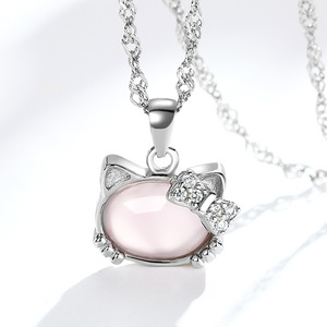 2017 cuarzo rosa Hola lindo gato colgante collar joyería al por mayor - Product Image 4