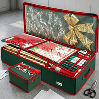Organisateur de papier cadeau de Noël en tissu Oxford, grande capacité, conteneur pour emballages cadeaux de fêtes avec poches intérieures en filet