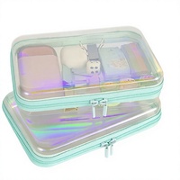 Boîtes de rangement pour jouets d'enfants personnalisables, sacs cosmétiques transparents imperméables à fermeture éclair, étui rigide transparent en PET laser avec fermeture éclair