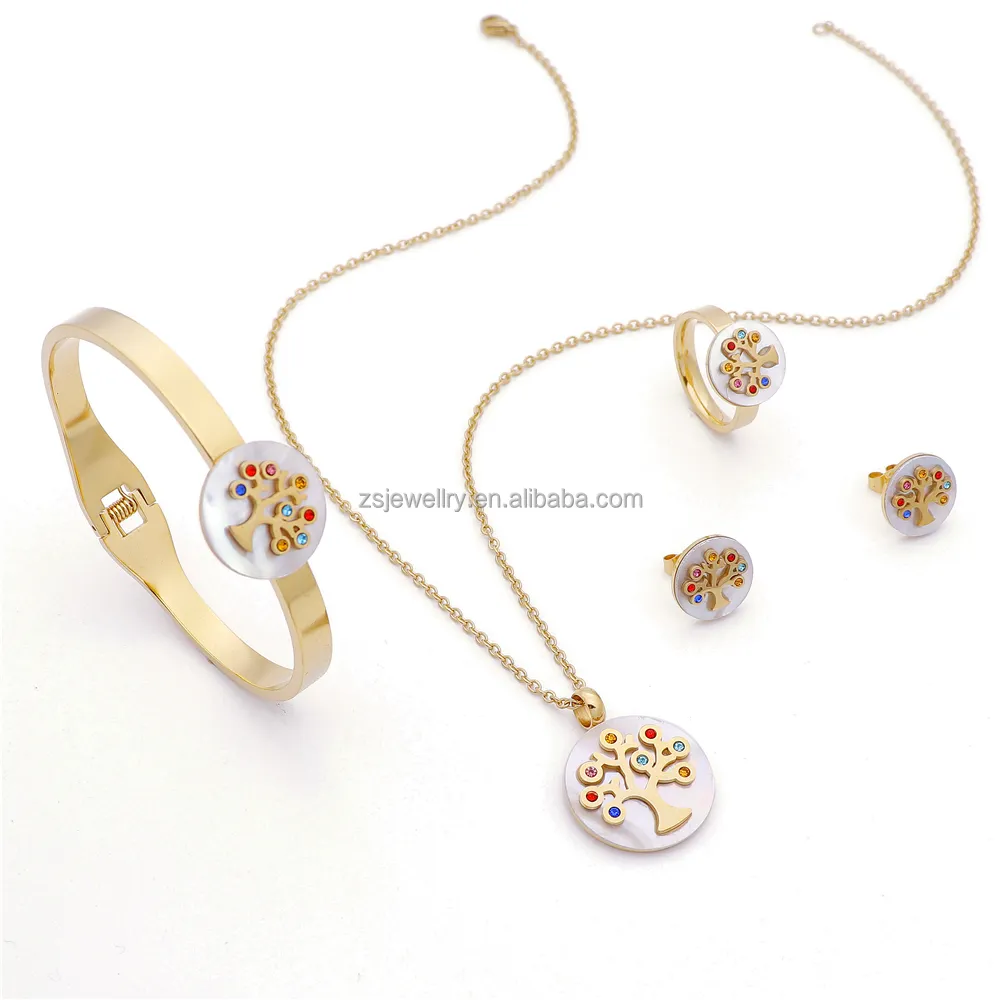 Stainless Steel New Fashion Shell Tree Of Life Indian Bridal 18K 24K Gold Plated Sets Custom Jewelry Custom