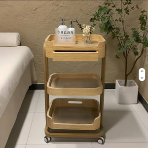 Modern Barber Nail Salon Makeup Hairdressing Storage Rolling Tool Wooden Trolley - Product Image 5