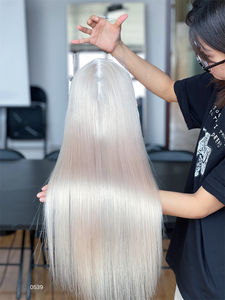 Toppers de cabello humano virgen 100% europeo, onda suelta recta sedosa con encaje transparente y línea de cabello prearrancada, Color blanco - Product Image 4