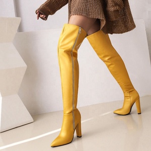 Long Side Zipper Women Thigh High Boots Block Heels Pointed Toe <b>Shoes</b> Over Knee Booties for Wide Leg Big Feet Footwear - Product Image 6