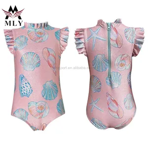 MLY bikini kustom cantik satu potong baju renang merah muda kerut untuk anak-anak bikini 2024