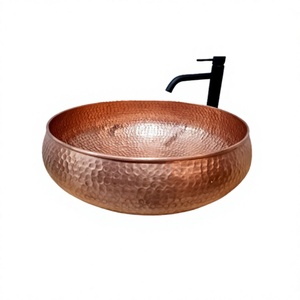 Fregadero de cobre martillado con lavabo redondo de calidad premium para accesorios de baño y cocina - Product Image 1