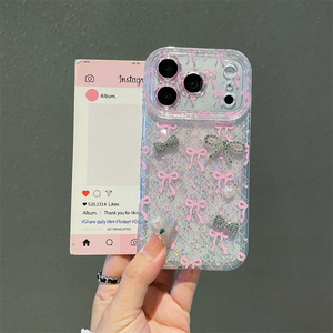 เคสโทรศัพท์ใสประดับโบว์วิบวับหรูหรา ประดับด้วยเพชรและกลิตเตอร์ สำหรับ iPhone 14 15 16 17 18 Pro Max สำหรับสุภาพสตรี - Product Image 3