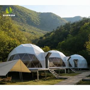 Carpa Domo Geodésica Personalizada de 3-10 Metros con Estructura de Aleación de Aluminio para Exteriores, Camping y <span class=keywords><strong>Glamping</strong></span> con Baño, Cubierta de Techo de PVC Prefabricada para Hotel - Product Image 1