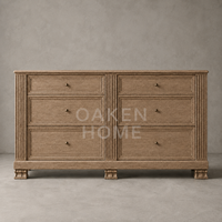 Commode à 6 tiroirs en bois de chêne rainuré style rétro OAKEN pour chambre à coucher, meuble de rangement pour salon, meuble de maison