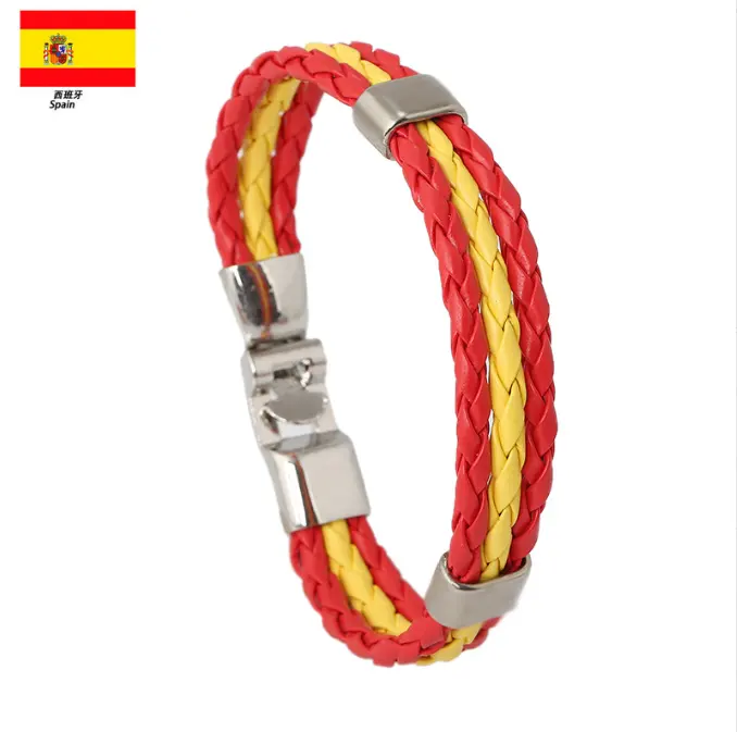 Jewelry woven national flag color leather bracelet PU imitation cowhide bracelet World Cup national bracelet