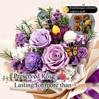Bouquet de fleurs préservées, roses violettes, fleurs éternelles, livraison |   Arrangements floraux, vase, fleurs d'anniversaire, cadeaux pour femmes