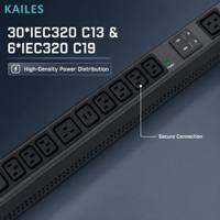 KAILES(KLS) PDU à montage en rack 346-415Vac 32A Prises mixtes C13/C19 Armoire serveur industrielle personnalisée 21kW Noir