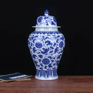 Jarrón de cerámica de estilo chino, adornos de porcelana prácticos para el hogar, maceta General antigua, color azul y blanco