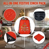 Tas Ransel Serut Poliester 210D Oranye Merah Grosir, Tas Tali Serut Motif Mistletoe, Tas Ransel Serut Natal Custom Grosir
