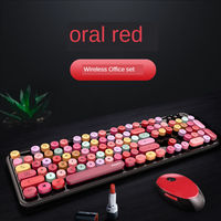 Set Keyboard dan Mouse Mini nirkabel Retro 2.4G, Set Keyboard dan Mouse kantor Game bentuk bundar 104G