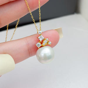 Pendentif en argent S925 avec perles rondes lâches de 11-13 mm, collier en jade tendance à faire soi-même avec support vide 31145, accessoires - Product Image 1