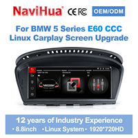 Navihua Nouveauté Écran tactile OEM 8,8'' Système Linux pour voiture BMW Série 5 E60 CIC 2005-2010 Radio GPS Carplay sans fil Stéréo
