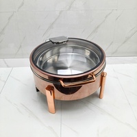 Ensemble de réchauds de luxe 6L en acier inoxydable or rose et verre, pour traiteur de mariage et buffet, modèle Redondo saoudien