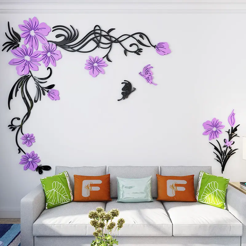 Self adhesive wall sticker acrylic flower nursery large size wall decal for living room nursery school decoration