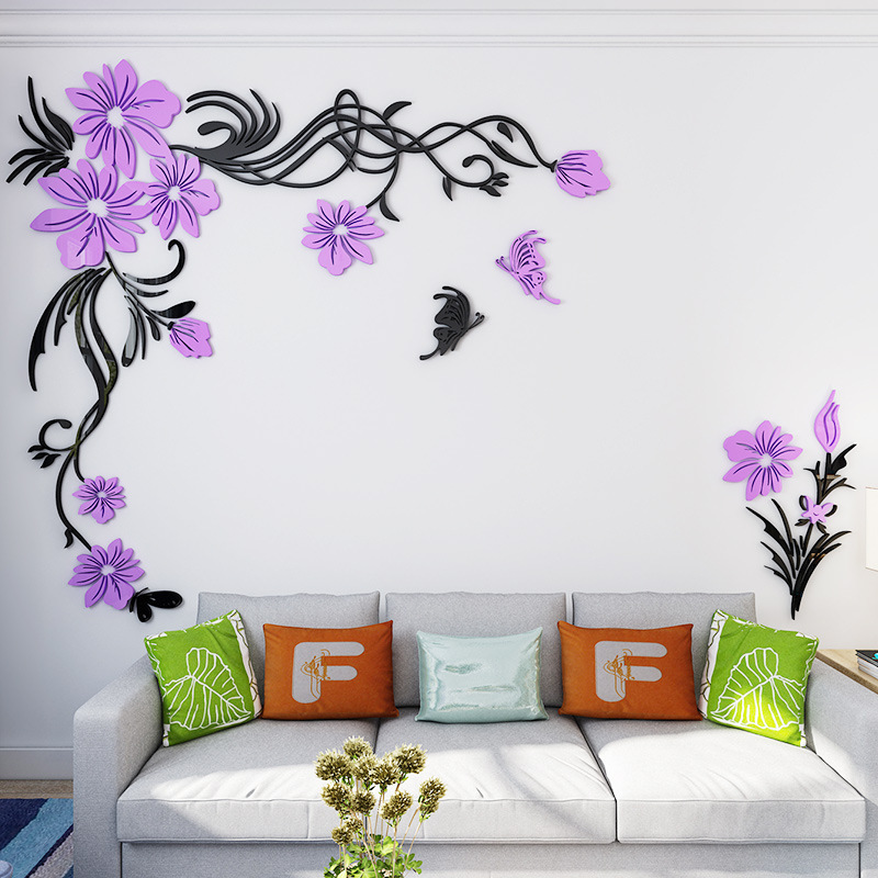 Self adhesive wall sticker acrylic flower nursery large size wall decal for living room nursery school decoration