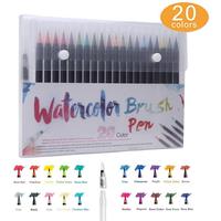 Lot de 20 stylos marqueurs pour pinceau de peinture aquarelle à pointe souple rechargeable Ensemble de papeterie pour peinture art dessin