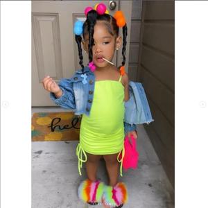 Nouvelle Robe d'été 2022 pour Filles, Couleur Unie, avec Cordon de Serrage, Style Halter, Vêtements pour Enfants, Boutique, Vente en Gros - Product Image 1