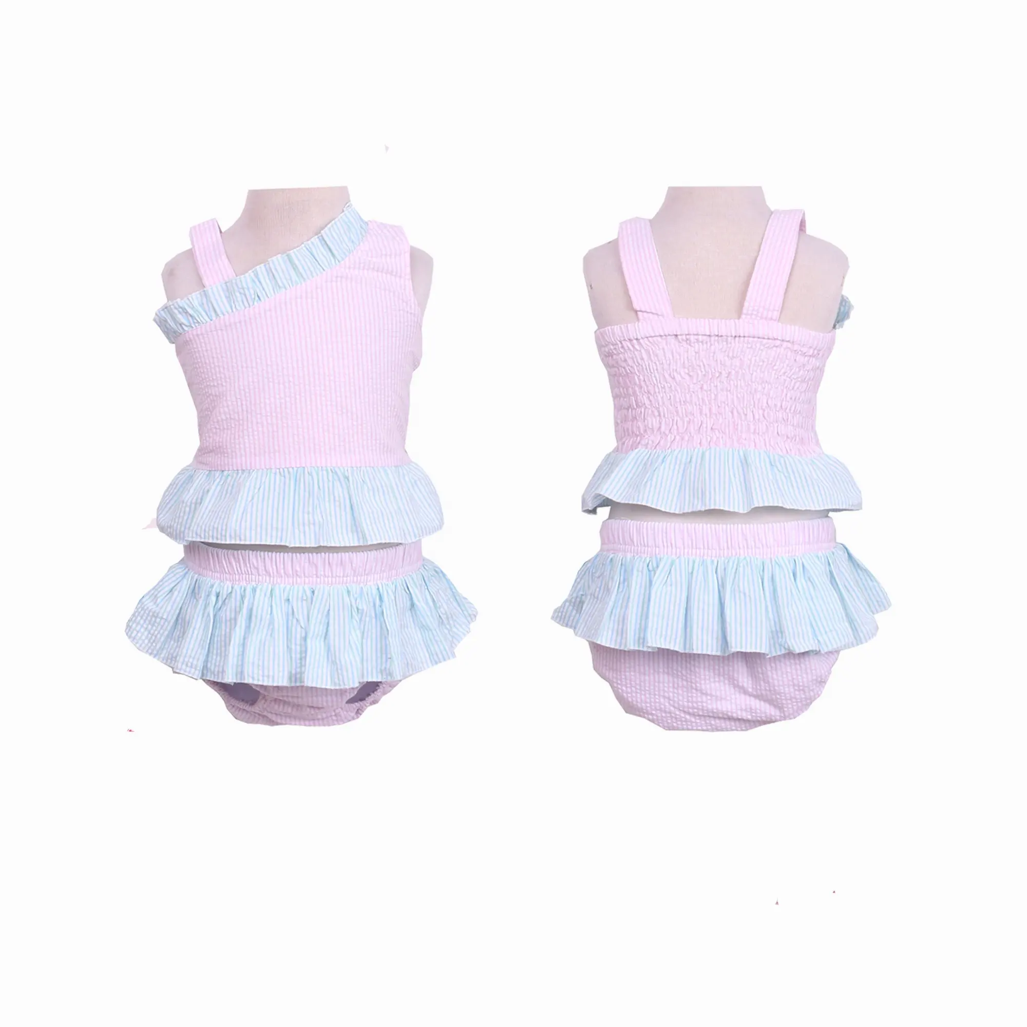 seersucker swimsuit kids bathing suits infant baby girls kids swimwear 100% cotton fashion young girl swimsuit models