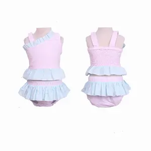 Seersucker costume da bagno per bambini costumi da bagno infantile del bambino delle ragazze bambini costumi da bagno 100% di modo del cotone della ragazza modelli di costume da bagno