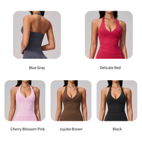 Débardeur de sport respirant sans couture à compression pour femme, avec soutien-gorge intégré et col en V, idéal pour la course et l'exercice (vente en gros)