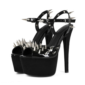 Sandalias de Tacón Alto con Plataforma Negra y Remaches Estilo Club Sexy para Mujer, Tallas Grandes - Product Image 3
